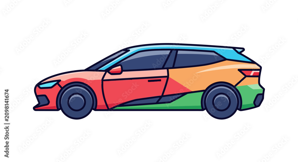 Fototapeta premium Colorful Modern Hatchback Car Vehicle.