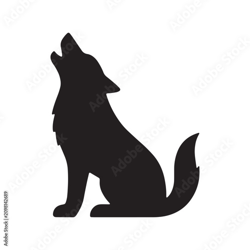 Slika na platnu Howling wolf silhouette illustration with a stylized black vector silhouette of