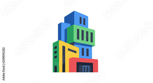 Colorful stacked building blocks architecture.