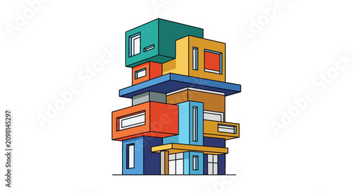 Colorful stacked building blocks architecture.