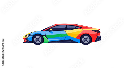 Colorful sports car side view.