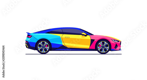 Colorful Sports Car Side View.