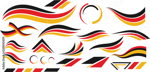 Premium Germany Flag Ribbon Design Elements Vector Collection, Modern Black Red Gold Abstract Wave Shapes, Corporate Graphic Resource Bundle