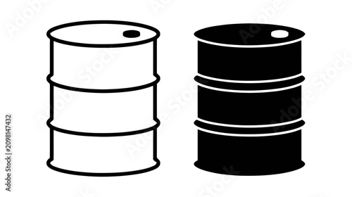 Vector illustration of black and white oil drum icons on a transparent background