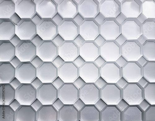 white geometric hexagonal honeycomb shape texture background 3d copy space