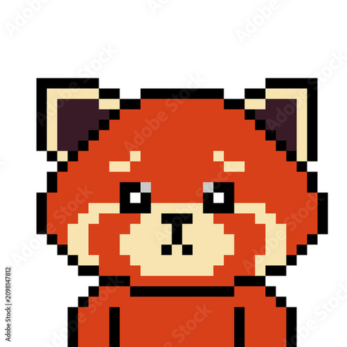 Obraz na płótnie Cute sad pleading red panda face pixel art illustration