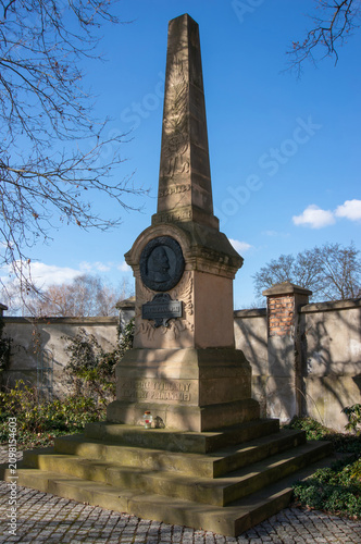 Monument to Renaissance poet Jan Kochanowski in form of obelisk. Poznań, Poland.