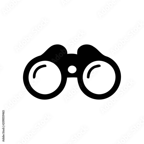 Minimal vector binoculars icon representing search, vision, exploration, opportunity, and strategic planning.