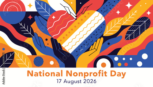 Colorful abstract hands holding a heart for national nonprofit day