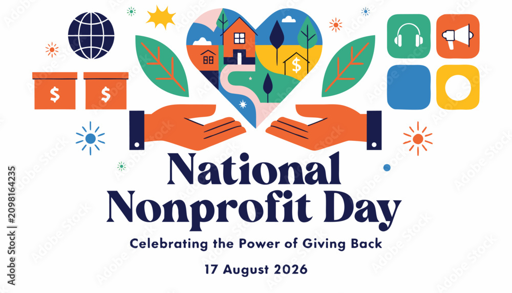 Fototapeta premium Colorful flat illustration design for national nonprofit day awareness campaign