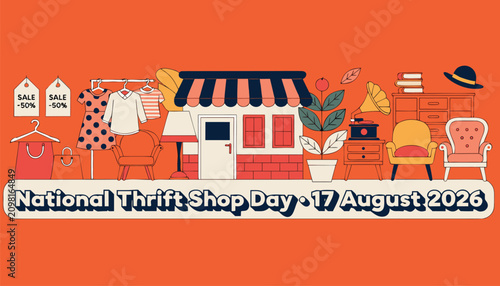 Fotografija Colorful illustration celebrating national thrift shop day on august seventeenth