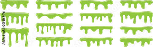 Schilderij op canvas Green dripping slime borders and sticky radioactive ooze splashes vector cartoon