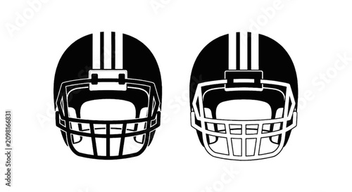 Vector illustration of set of two football helmets with different face mask styles on a transparent background