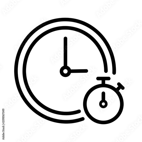 Black line art illustration of clock and stopwatch combination