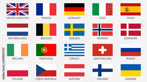 Quadro su tela Flags representing different European countries appear in a neat row formation for identification purposes