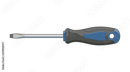 Professional flat head screwdriver manual tool for construction and home repair isolated on white