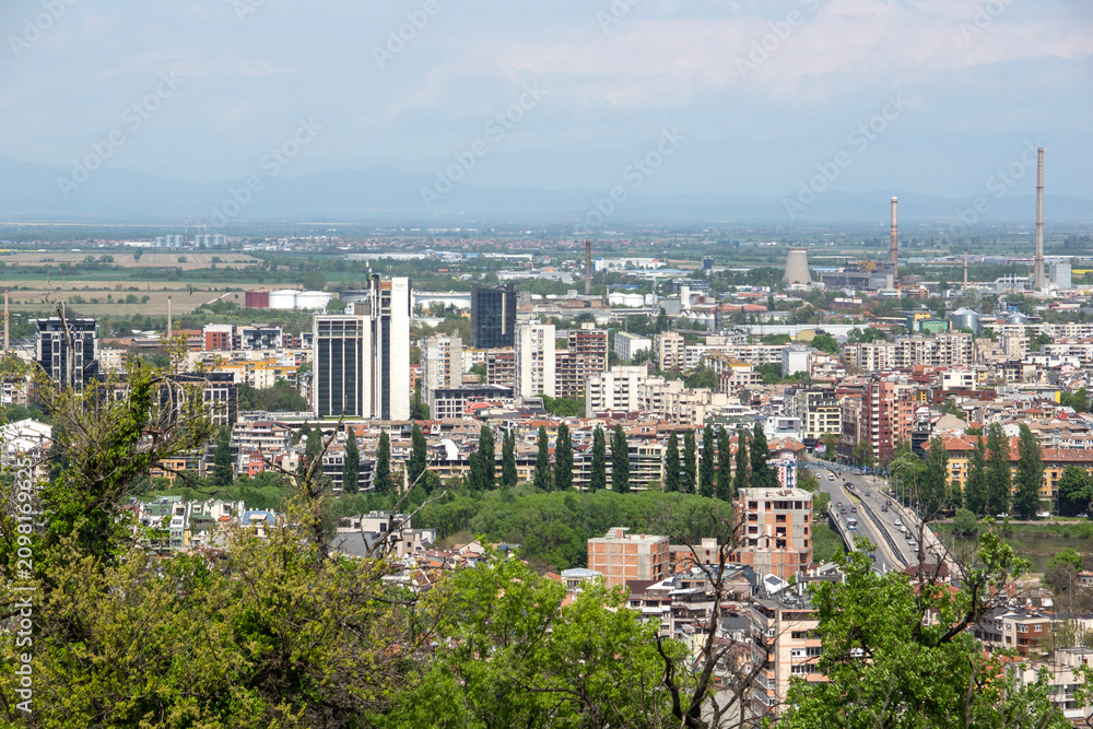 Fototapeta premium Panoramic view of the city of Plovdiv from Bunardzhik hill, Bulgaria