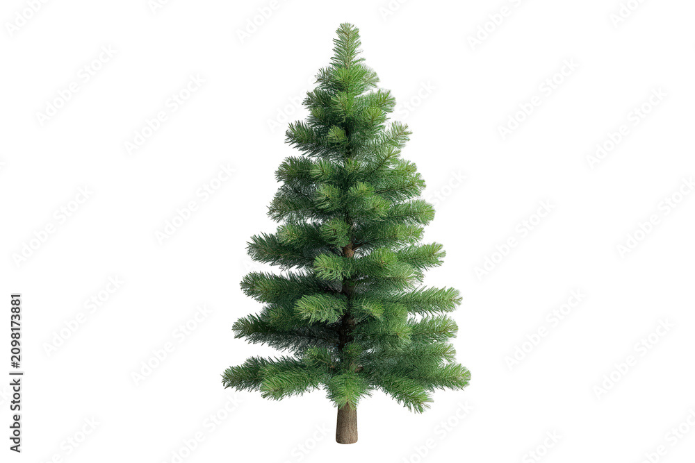 Obraz premium Green christmas tree standing vertically, with a transparent background for holiday season designs and winter concepts