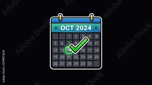Digital calendar displaying october 2024 with glowing green frame around selected date box.