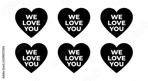 Foto Black Heart Icons, We Love You Message, Simple Vector Graphics for Romantic Desi