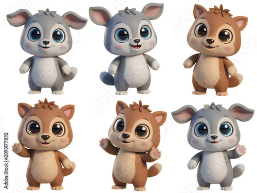 Set of Cartoon Animals Isolated on Transparent Background, Cute Animal Character Collection for Kids, Education, Nursery, Stickers, and Creative Design Concepts