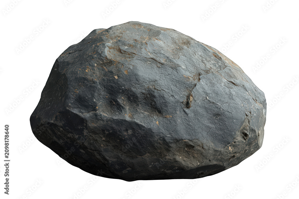 Fototapeta premium Gray rock boulder showing rough textured surface, representing geology and natural materials. Transparent background