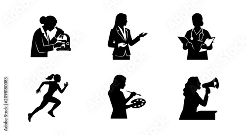Photography Diverse Professional Silhouettes: Scientist, Speaker, Doctor, Athlete, Artist, C