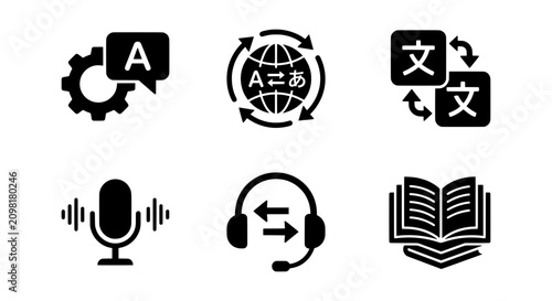 Tablou pe pânză Translation Icons Set: Language, Communication, Global, Audio, Learning, Technol