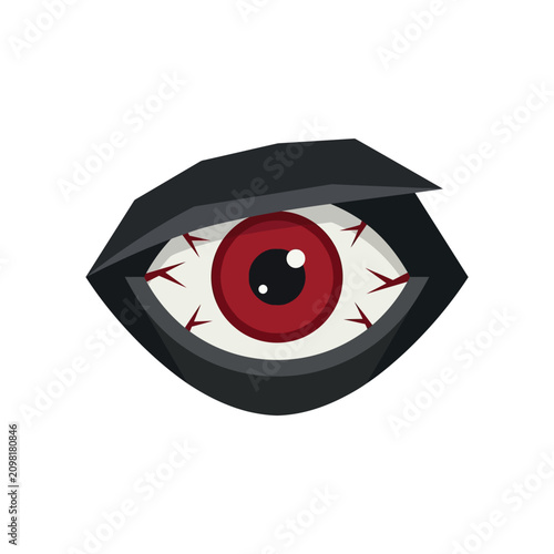 Tableau sur toile stylized cartoon eye with red iris and bloodshot white, black eyelids, graphic i
