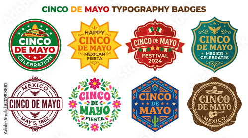 Vector Set of Cinco de Mayo Typography Badges and Labels for Fiesta Celebrations