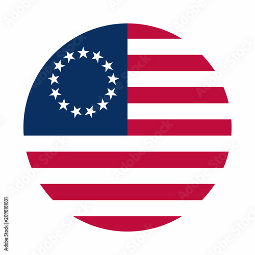 Minimal round geometric illustration inspired by the historic Betsy Ross flag. Flat patriotic American symbol suitable for history, education, holidays, icons, and graphic design.