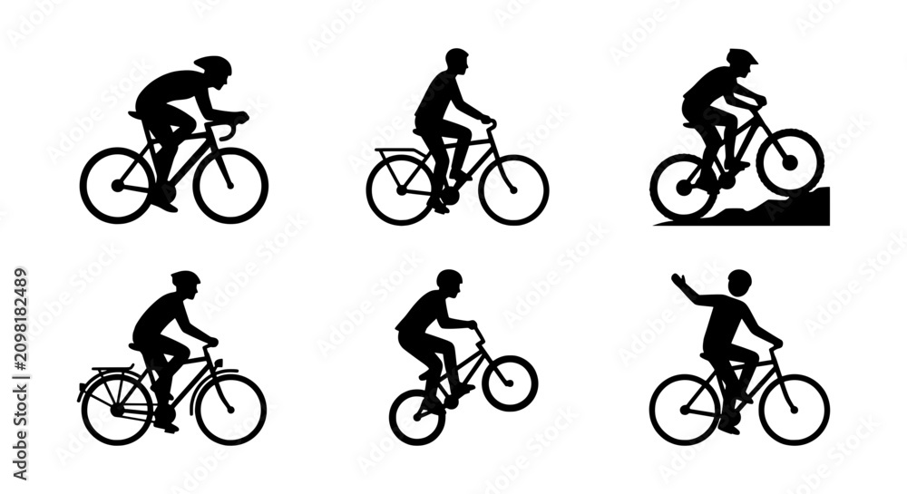 Obraz premium Cyclist Silhouettes Collection: Diverse Bicycle Sports and Activities, Vector Icons Set