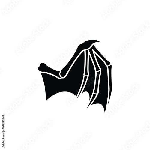 Принти на полотні Black silhouette of a dragon or bat wing with membrane stretched over bony finge