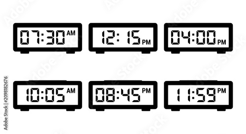 Bild auf Leinwand Digital Clock Time Displays, Modern Electronic Timepieces, Six Distinct Time Set