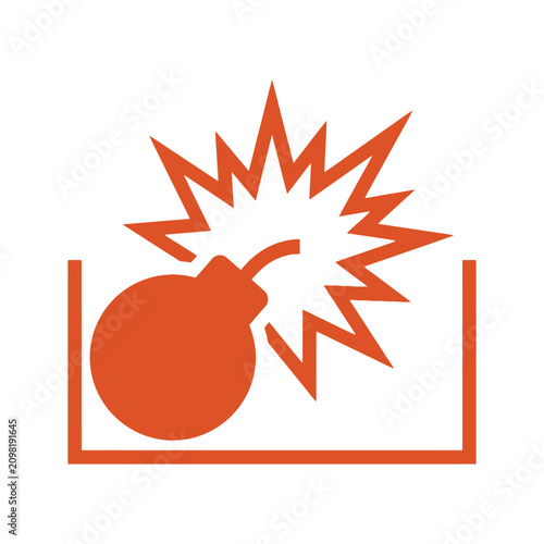 Tableau sur toile Explosive hazard warning symbol, bomb with detonator fuse and red burst effect i