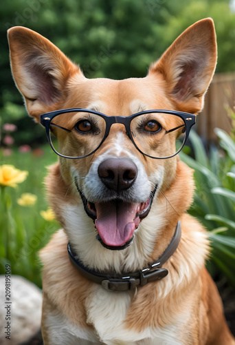 Happy brown dog wearing bla...