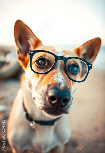 Cute dog wearing black fram...