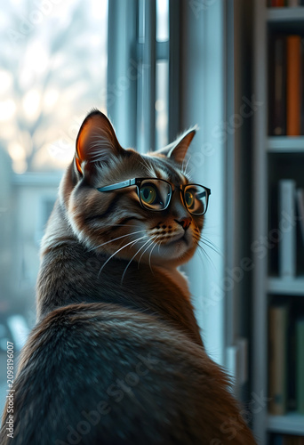 Tabby cat wearing eyeglasse...