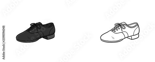 Photography Classic black jazz dance shoe illustrations with laces and small heels presented