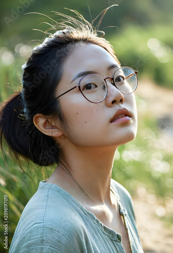 Young asian woman with roun...