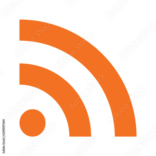 Isolated orange RSS feed symbol on a white background, representing syndication and content distribution