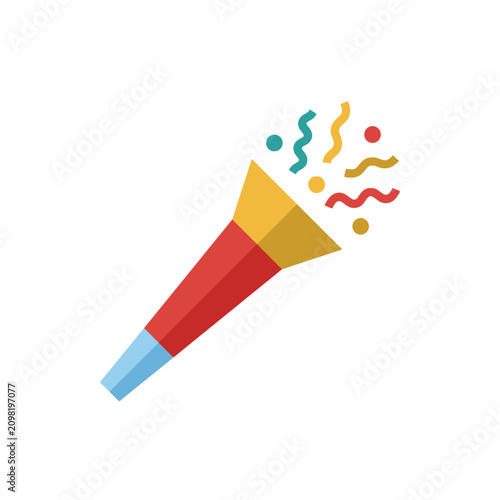Isolated party popper with confetti and streamers exploding, celebration element