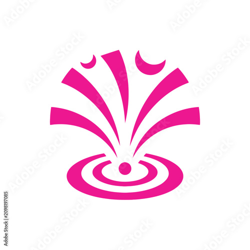 Isolated pink fountain icon with water splashes and concentric circles on white background