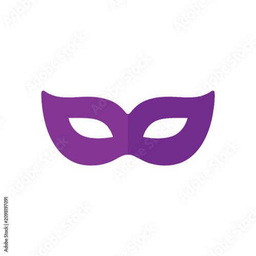 Isolated purple carnival mask icon representing mystery and disguise, simple flat design element