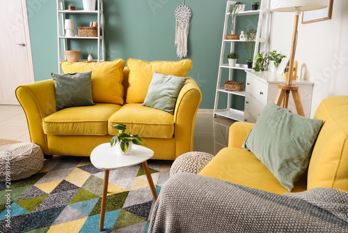 Comfortable sofa, table and...