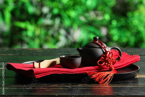 Tray with napkin, teapot an...