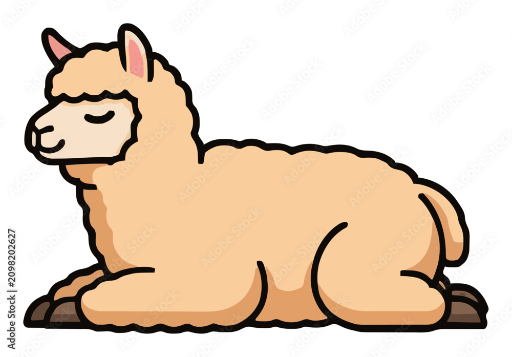 Obraz premium Peaceful sleeping alpaca side view vector illustration. Generative AI