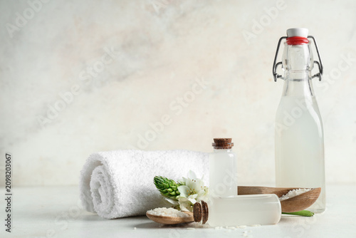 Bottles with rice water, gr...