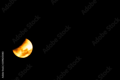 Lunar eclipse, crescent moon Isolated on black background