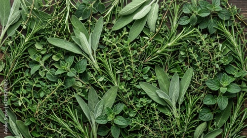 Lush Green Vegetation with Various Leaf Types and Plant Life.